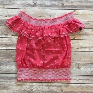 EUC 2B Bebe Pink Butterfly Print Crop Top